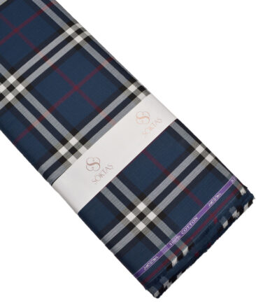 Soktas  Giza Cotton Checks Shirting Fabric (Dark Royal Blue)