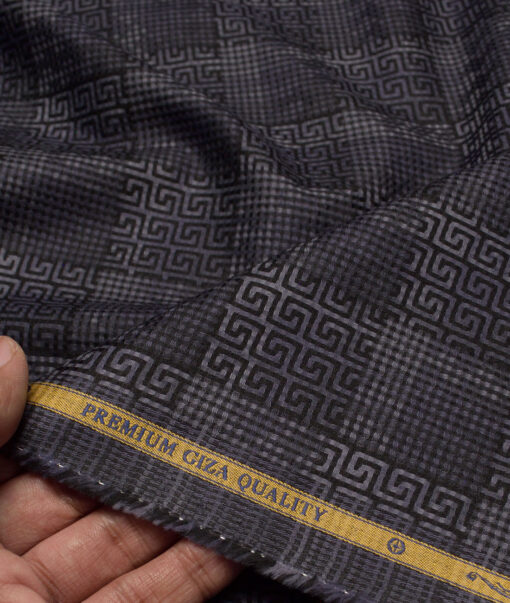 Soktas  Giza Cotton Self Design Shirting Fabric (Black & Grey)