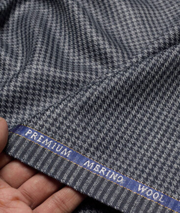 Cavalero Italy 30% Merino Wool  Checks Unstitched Fabric for Jacketing or Blazer  (Grey & Blue)