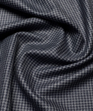 Cavalero Italy 30% Merino Wool  Checks Unstitched Fabric for Jacketing or Blazer  (Grey & Blue)