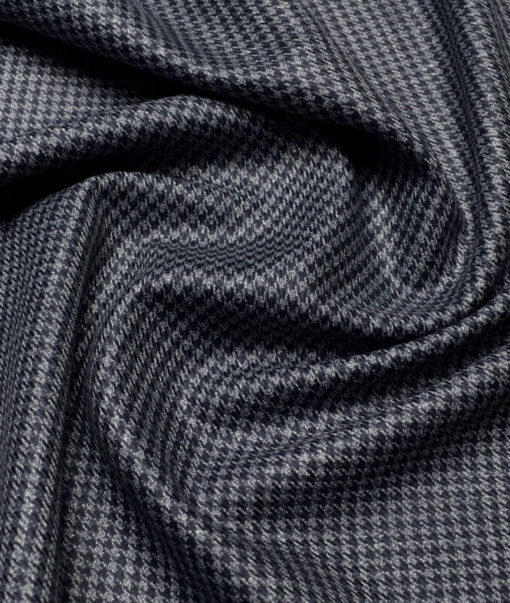 Cavalero Italy 30% Merino Wool  Checks Unstitched Fabric for Jacketing or Blazer  (Grey & Blue)