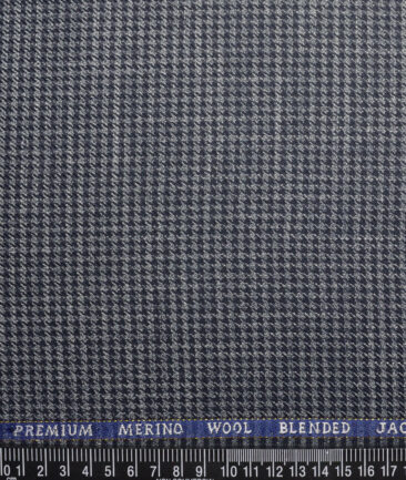 Cavalero Italy 30% Merino Wool  Checks Unstitched Fabric for Jacketing or Blazer  (Grey & Blue)