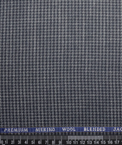 Cavalero Italy 30% Merino Wool  Checks Unstitched Fabric for Jacketing or Blazer  (Grey & Blue)