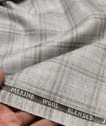 Cavalero Italy 30% Merino Wool  Checks Unstitched Fabric for Jacketing or Blazer  (Silver Grey)