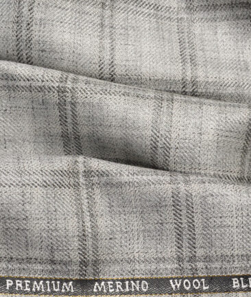 Cavalero Italy 30% Merino Wool  Checks Unstitched Fabric for Jacketing or Blazer  (Silver Grey)