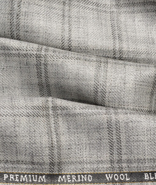 Cavalero Italy 30% Merino Wool  Checks Unstitched Fabric for Jacketing or Blazer  (Silver Grey)