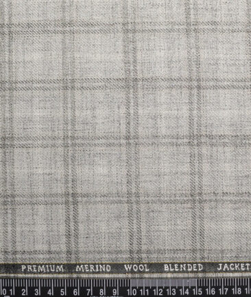 Cavalero Italy 30% Merino Wool  Checks Unstitched Fabric for Jacketing or Blazer  (Silver Grey)