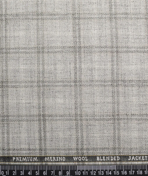Cavalero Italy 30% Merino Wool  Checks Unstitched Fabric for Jacketing or Blazer  (Silver Grey)