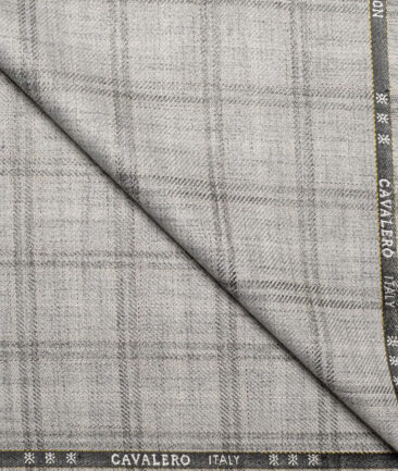 Cavalero Italy 30% Merino Wool  Checks Unstitched Fabric for Jacketing or Blazer  (Silver Grey)