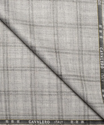 Cavalero Italy 30% Merino Wool  Checks Unstitched Fabric for Jacketing or Blazer  (Silver Grey)
