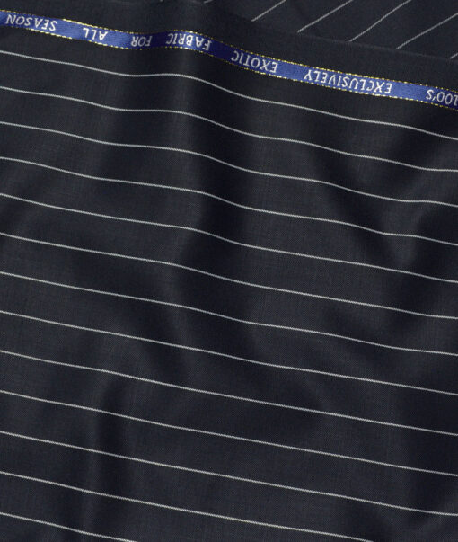J.Hampstead Super 100's Striped 20% Merino Wool Suiting Fabric (Dark Navy Blue)