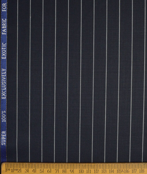 J.Hampstead Super 100's Striped 20% Merino Wool Suiting Fabric (Dark Navy Blue)
