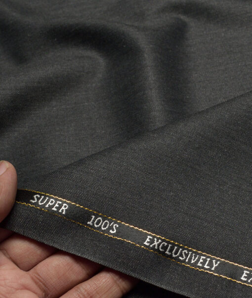J.Hampstead Super 100's Self Design 20% Merino Wool Suiting Fabric (Dark Worsted Grey)