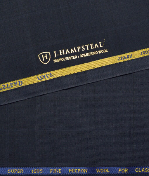 J.Hampstead Super 120's Checks 30% Merino Wool Suiting Fabric (Dark Blue)