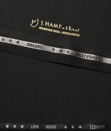 J.Hampstead Super 140's Solids 50% Merino Wool Suiting Fabric (Black)