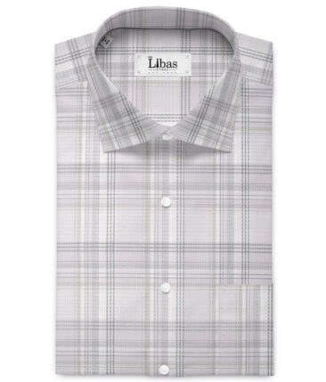 Soktas  Giza Cotton Checks Shirting Fabric (White & Grey)