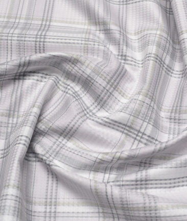 Soktas  Giza Cotton Checks Shirting Fabric (White & Grey)