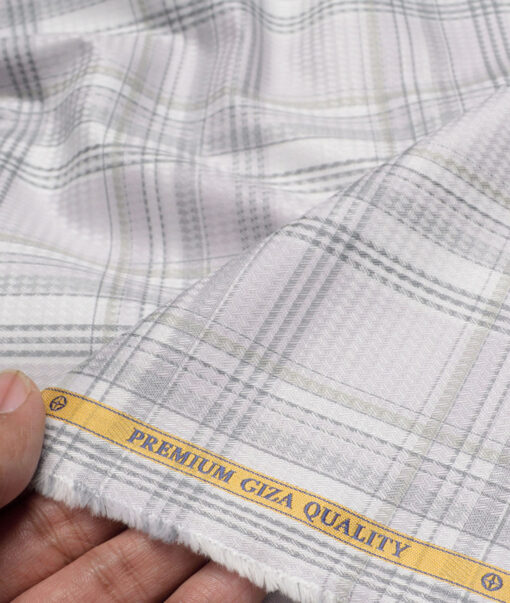 Soktas  Giza Cotton Checks Shirting Fabric (White & Grey)