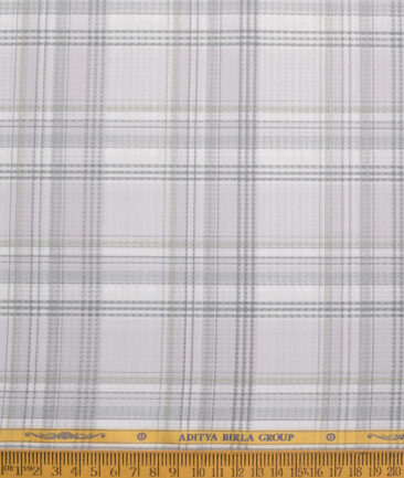 Soktas  Giza Cotton Checks Shirting Fabric (White & Grey)