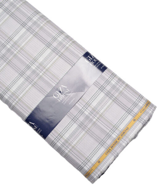 Soktas  Giza Cotton Checks Shirting Fabric (White & Grey)