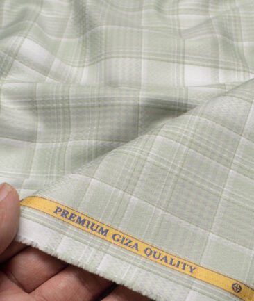 Soktas  Giza Cotton Checks Shirting Fabric (Olive Green)