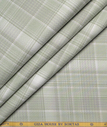 Soktas  Giza Cotton Checks Shirting Fabric (Olive Green)