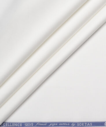 Soktas 2 Ply 120's Giza Cotton Solids Shirting Fabric (White)