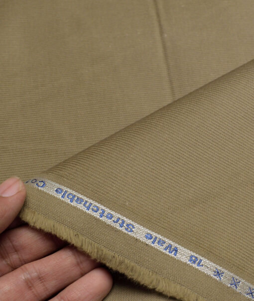 Arvind Tresca  Corduroy Cotton 18 Wales Stretchable Suiting Fabric (Muesli Green)