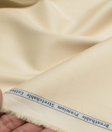 Arvind Tresca  Solids Wrinkle Resistant Premium Cotton Stretchable Trouser or Chinos Fabric (Cream)