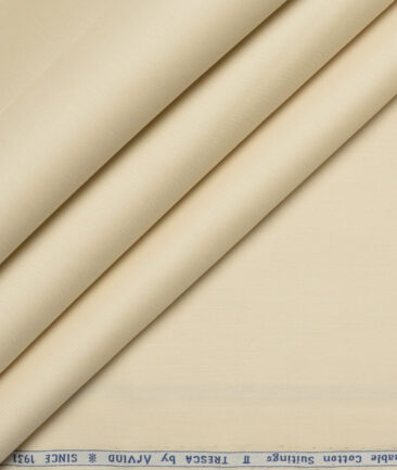 Arvind Tresca  Solids Wrinkle Resistant Premium Cotton Stretchable Trouser or Chinos Fabric (Cream)