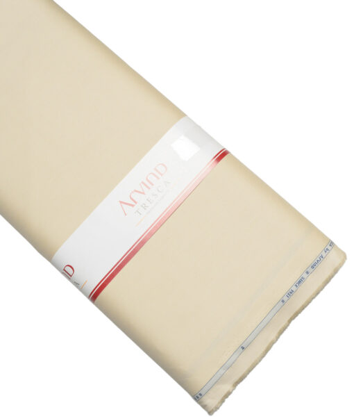 Arvind Tresca  Solids Wrinkle Resistant Premium Cotton Stretchable Trouser or Chinos Fabric (Cream)