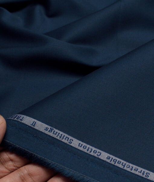 Arvind Tresca  Solids Wrinkle Resistant Premium Cotton Stretchable Trouser or Chinos Fabric (Dark Royal Blue)