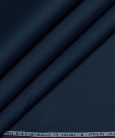 Arvind Tresca  Solids Wrinkle Resistant Premium Cotton Stretchable Trouser or Chinos Fabric (Dark Royal Blue)