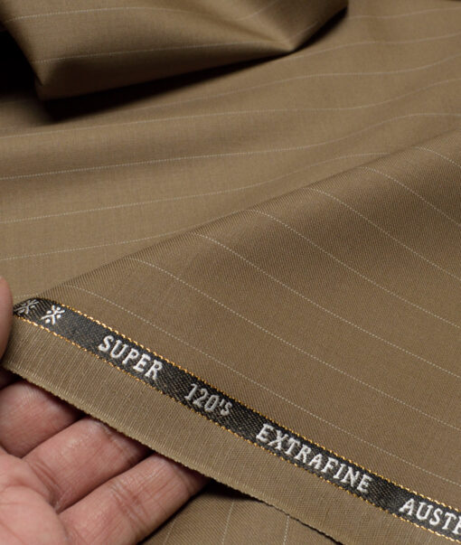 Cavalero Italy Super 120's Striped 30% Merino Wool Suiting Fabric (Brown)