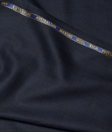 Cavalero Italy Super 120's Checks 60% Merino Wool Suiting Fabric (Dark Blue)