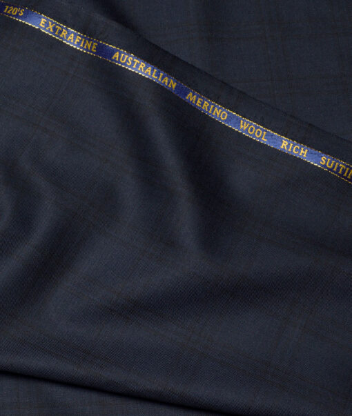 Cavalero Italy Super 120's Checks 60% Merino Wool Suiting Fabric (Dark Blue)