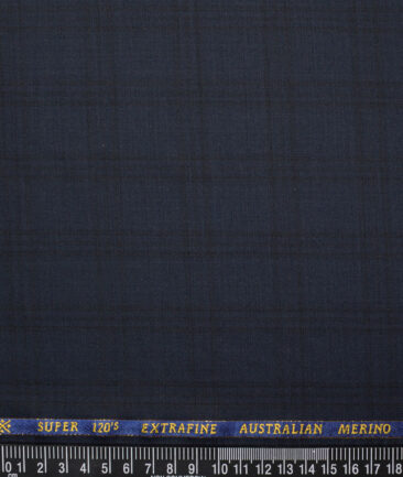 Cavalero Italy Super 120's Checks 60% Merino Wool Suiting Fabric (Dark Blue)