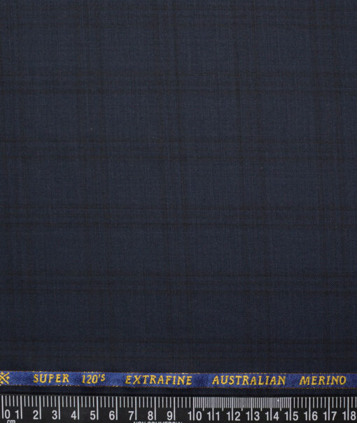 Cavalero Italy Super 120's Checks 60% Merino Wool Suiting Fabric (Dark Blue)