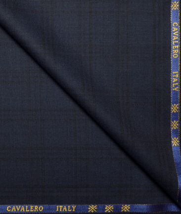 Cavalero Italy Super 120's Checks 60% Merino Wool Suiting Fabric (Dark Blue)