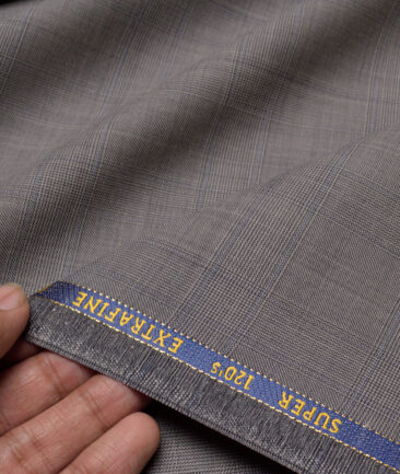 Cavalero Italy Super 120's Checks 70% Merino Wool Suiting Fabric (Grey)