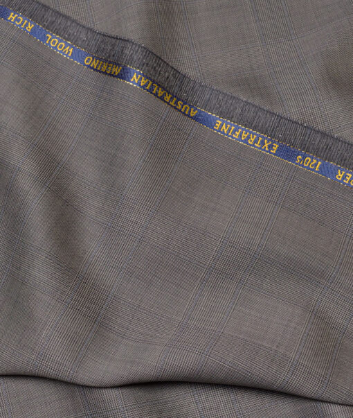 Cavalero Italy Super 120's Checks 70% Merino Wool Suiting Fabric (Grey)