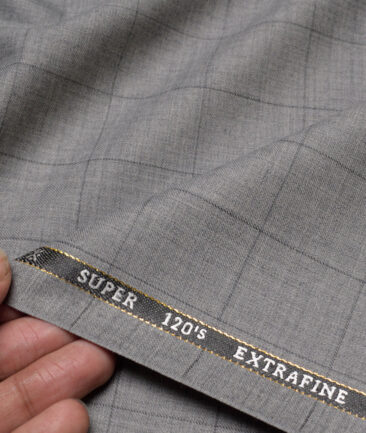 Cavalero Italy Super 120's Checks 60% Merino Wool Suiting Fabric (Light Grey)