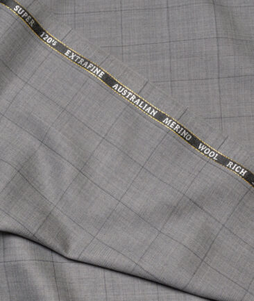 Cavalero Italy Super 120's Checks 60% Merino Wool Suiting Fabric (Light Grey)