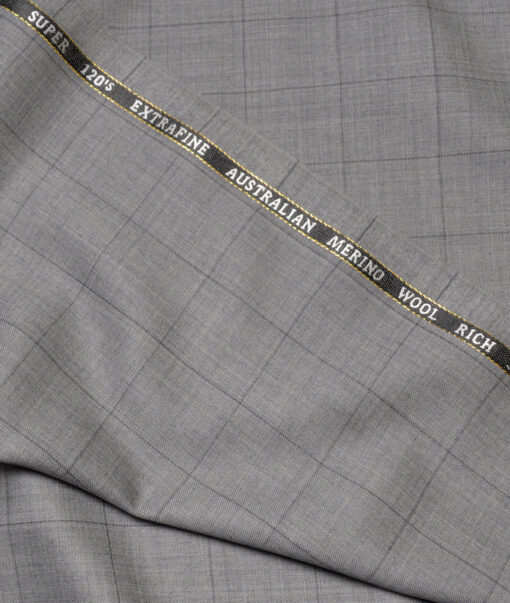 Cavalero Italy Super 120's Checks 60% Merino Wool Suiting Fabric (Light Grey)