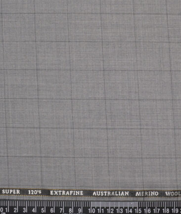 Cavalero Italy Super 120's Checks 60% Merino Wool Suiting Fabric (Light Grey)