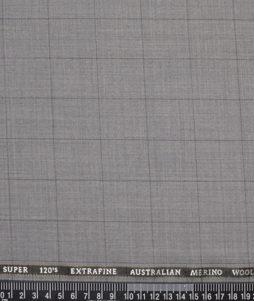 Cavalero Italy Super 120's Checks 60% Merino Wool Suiting Fabric (Light Grey)