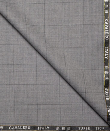 Cavalero Italy Super 120's Checks 60% Merino Wool Suiting Fabric (Light Grey)