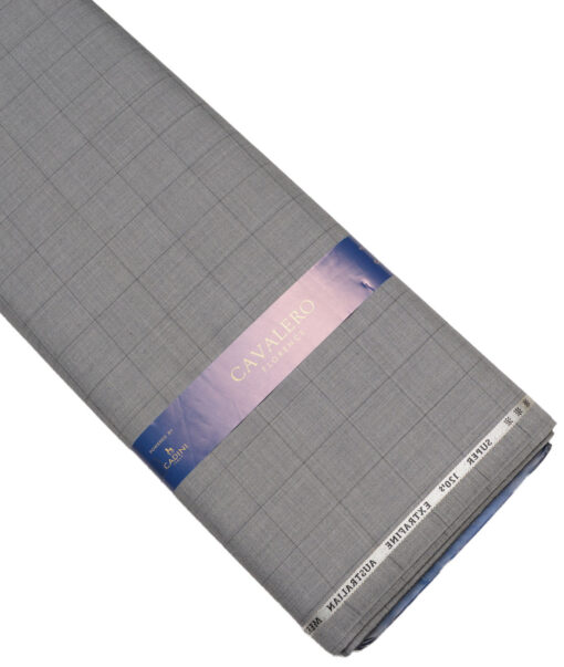 Cavalero Italy Super 120's Checks 60% Merino Wool Suiting Fabric (Light Grey)