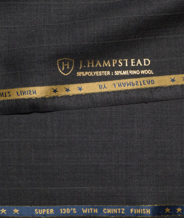 J.Hampstead Super 130's Striped 50% Merino Wool Suiting Fabric (Dark Grey) - Image 6