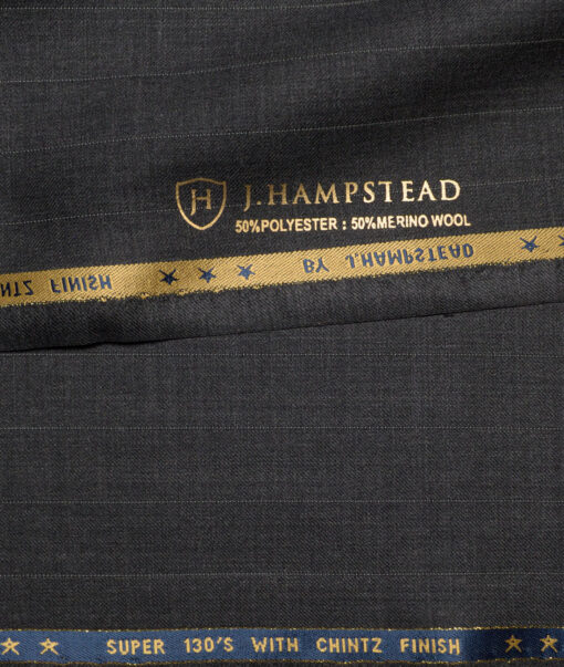 J.Hampstead Super 130's Striped 50% Merino Wool Suiting Fabric (Dark Grey) - Image 6